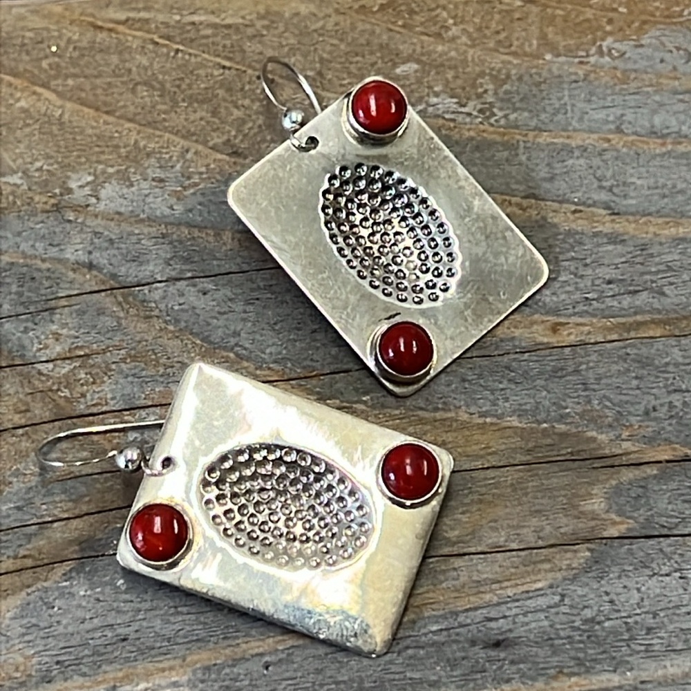 Sterling & Red Stone Earrings